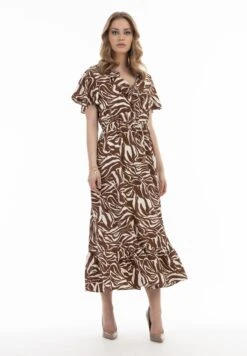 Faina Mit Zebra-Print- Jurk - Braun Weiss