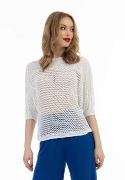 Faina Weitmaschiger- T-Shirt Basic - Weiss