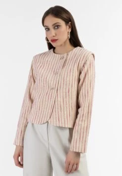 Faina Kurze - Blazer - Pink Wollweisser Streifen