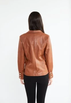 Faina Imitatieleren Jas - Kamel -Faina 37faab51f2b94f22817d5d6ab00e5985