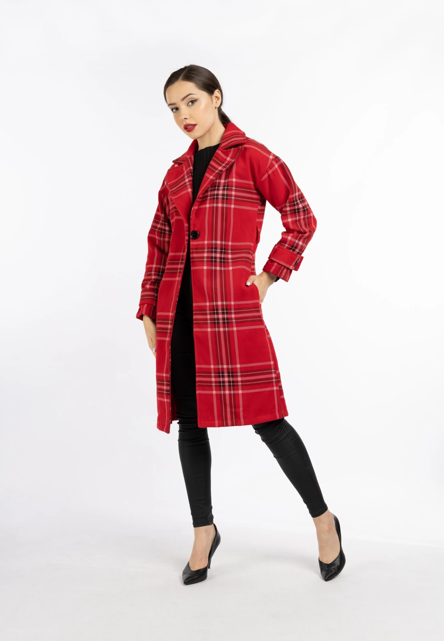 Faina Tassia - Trenchcoat - Rot Karriert 2 Faina Tassia - Trenchcoat - Rot Karriert - Afbeelding 2