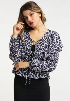 Faina Blouse - Schwarz Weiss Leo