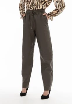 Faina 13 Faina Leren Broek - Taupe