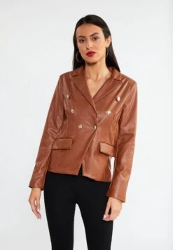 Faina Imitatieleren Jas - Kamel