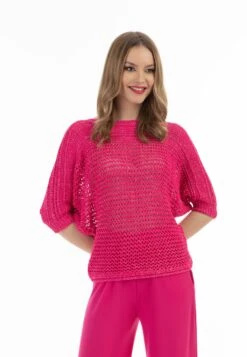 Faina Weitmaschiger- T-Shirt Basic - Pink