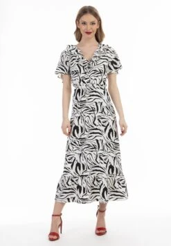 Faina Mit Zebra-Print- Jurk - Weiss/Schwarz
