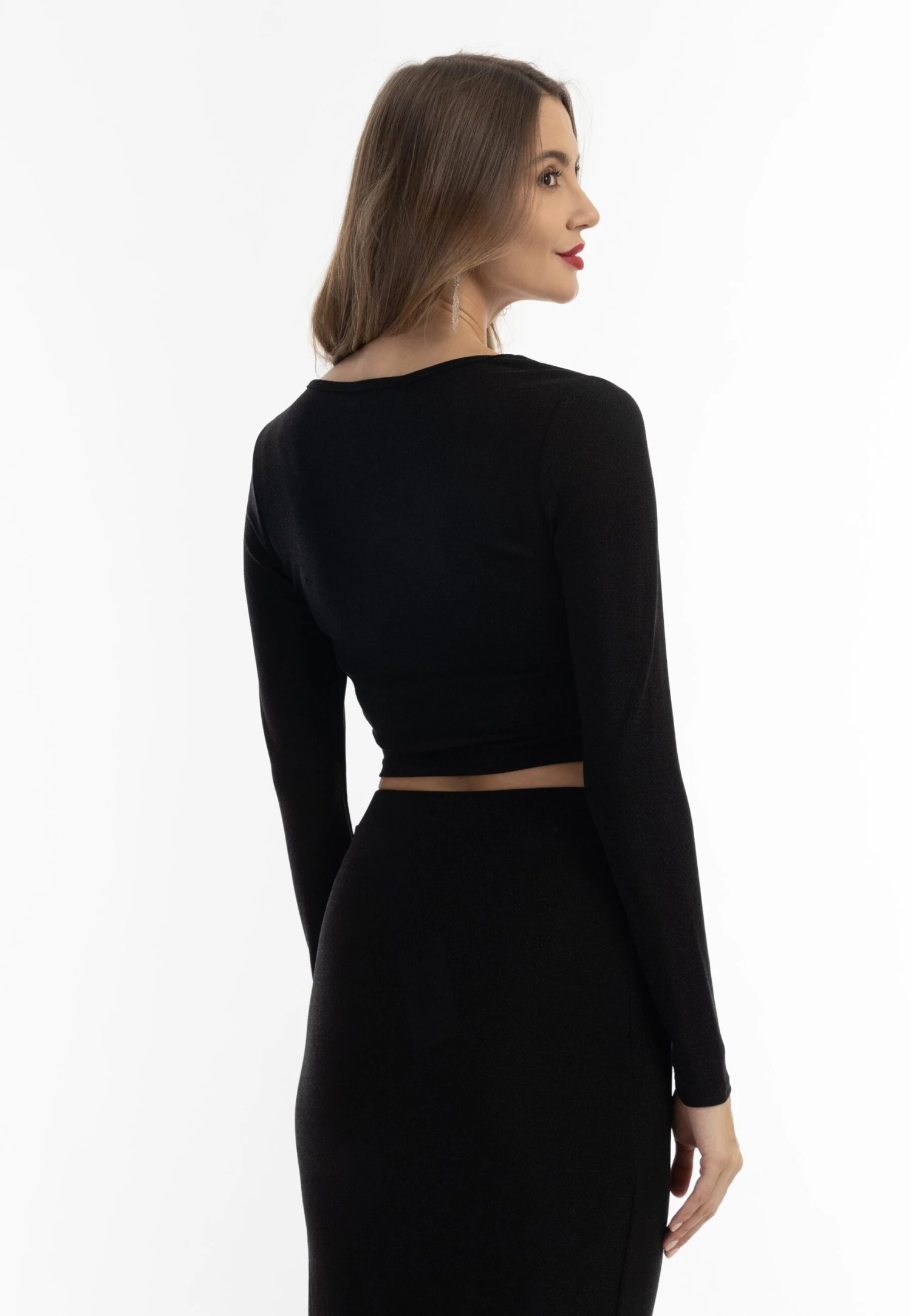 Faina Cropped- Longsleeve - Schwarz 3 Faina Cropped- Longsleeve - Schwarz - Afbeelding 3
