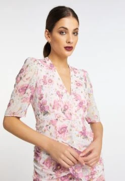 Faina Drapiertes Koosh - Etui-Jurk - Weiss Mehrfarbig -Faina f48cfea1dd02454bbc7502749a13a4ed