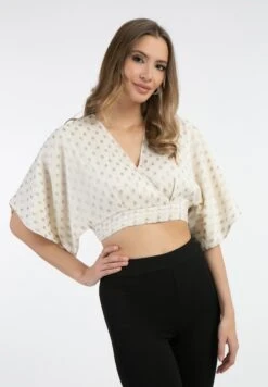 Faina Cropped Minya - Blouse - Wollweiss Mit Goldenen Punkten